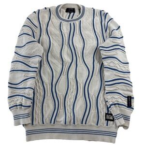 Carlo Colucci Sweater S Made in Italy Coogi Style 3D Knit Blue White